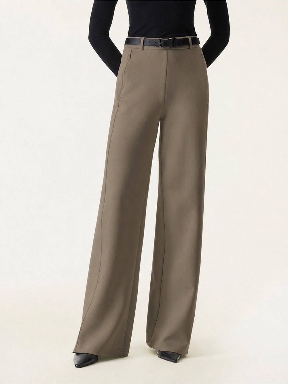 OGL Deep Olive Stretch Cotton Slimming High Rise Wide Leg Pants Size MP